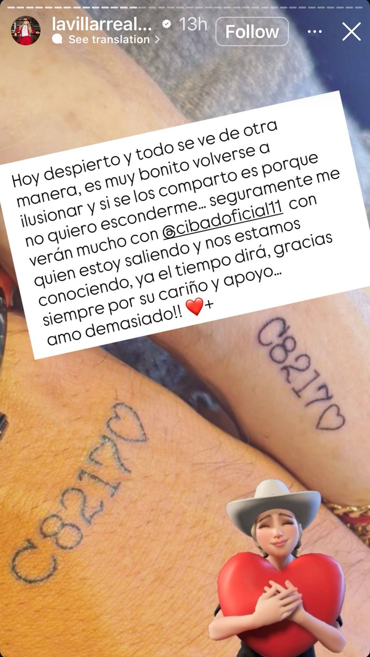 Alicia Villareal mostró un comunicado y tatuajes que se hizo junto a su nuevo amor | Fuente: Instagram Stories/lavillarrealmx