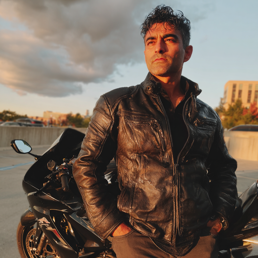 Un hombre junto a una moto | Fuente: Midjourney