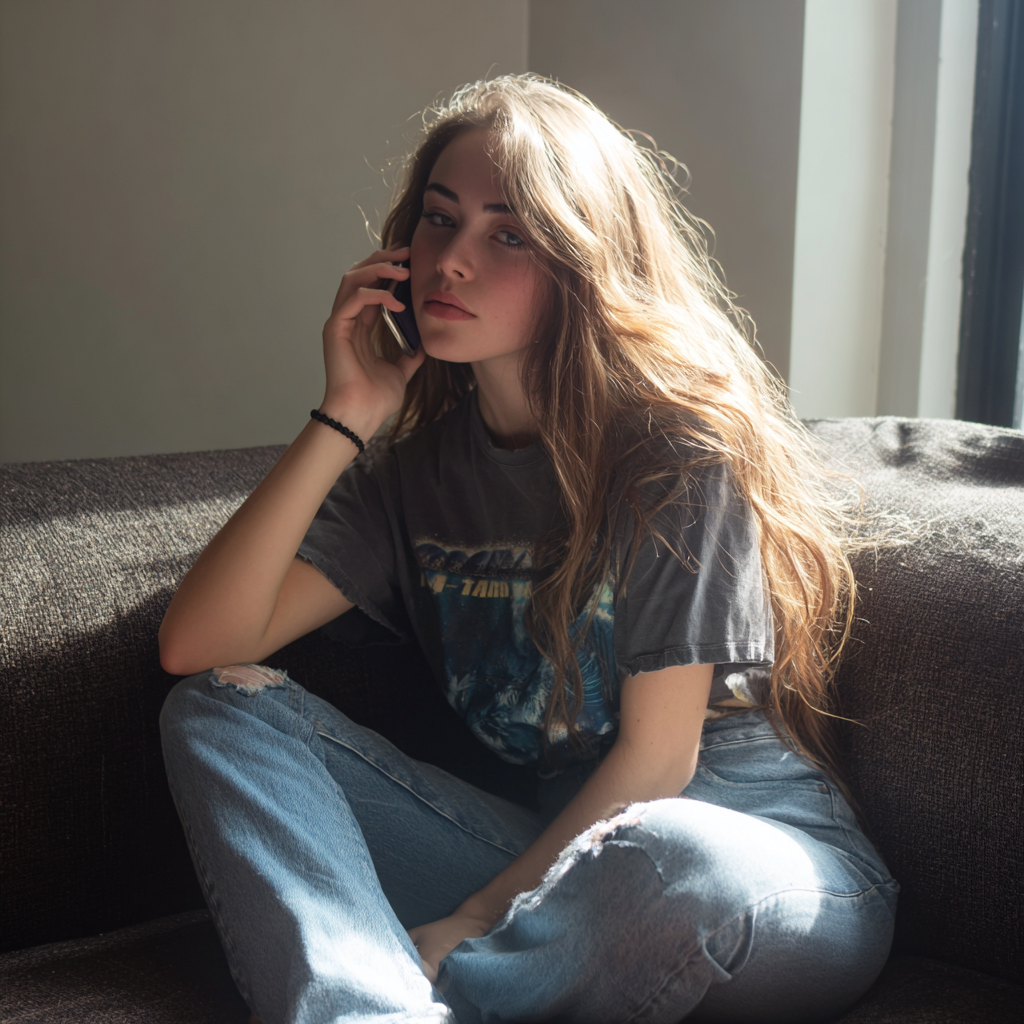 Una joven hablando por teléfono | Fuente: Midjourney