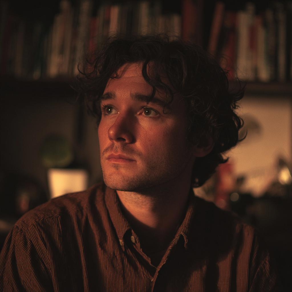 Un hombre pensativo con una camisa de lino | Fuente: Midjourney