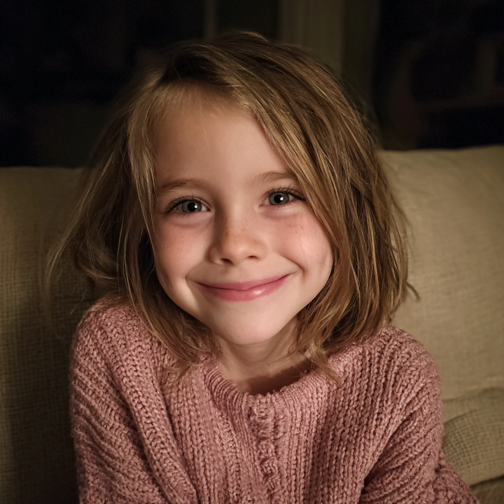 Una niña sonriente con una camiseta rosa | Fuente: Midjourney