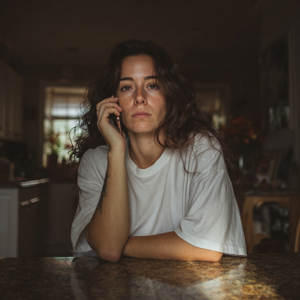 Una mujer hablando por el móvil | Fuente: Midjourney