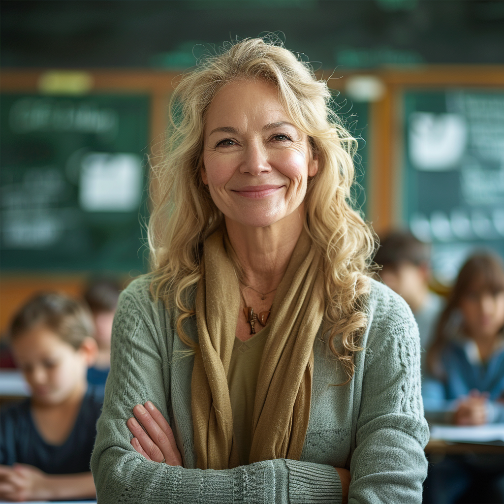 Una profesora feliz | Fuente: Midjourney