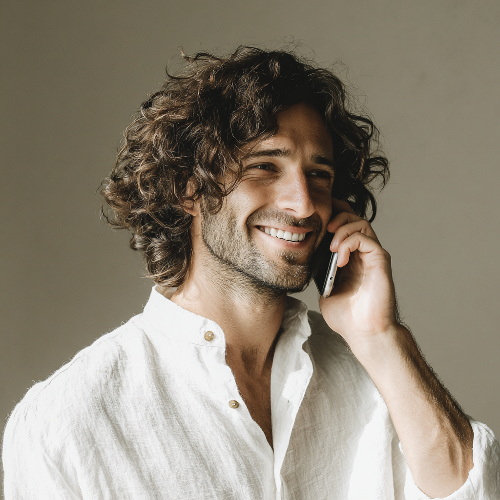 Un hombre sonriente hablando por teléfono | Fuente: Midjourney