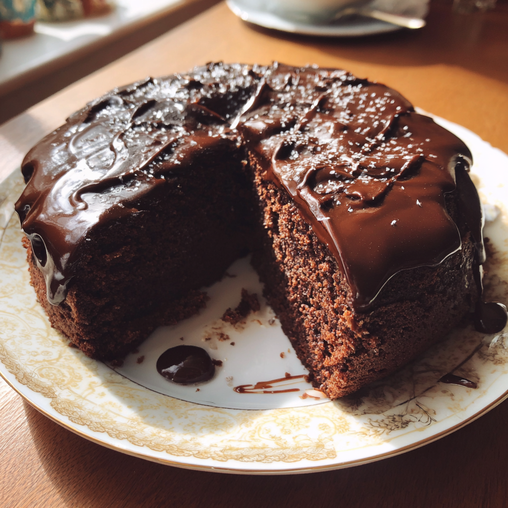 Un Pastel de chocolate sobre una mesa | Fuente: Midjourney
