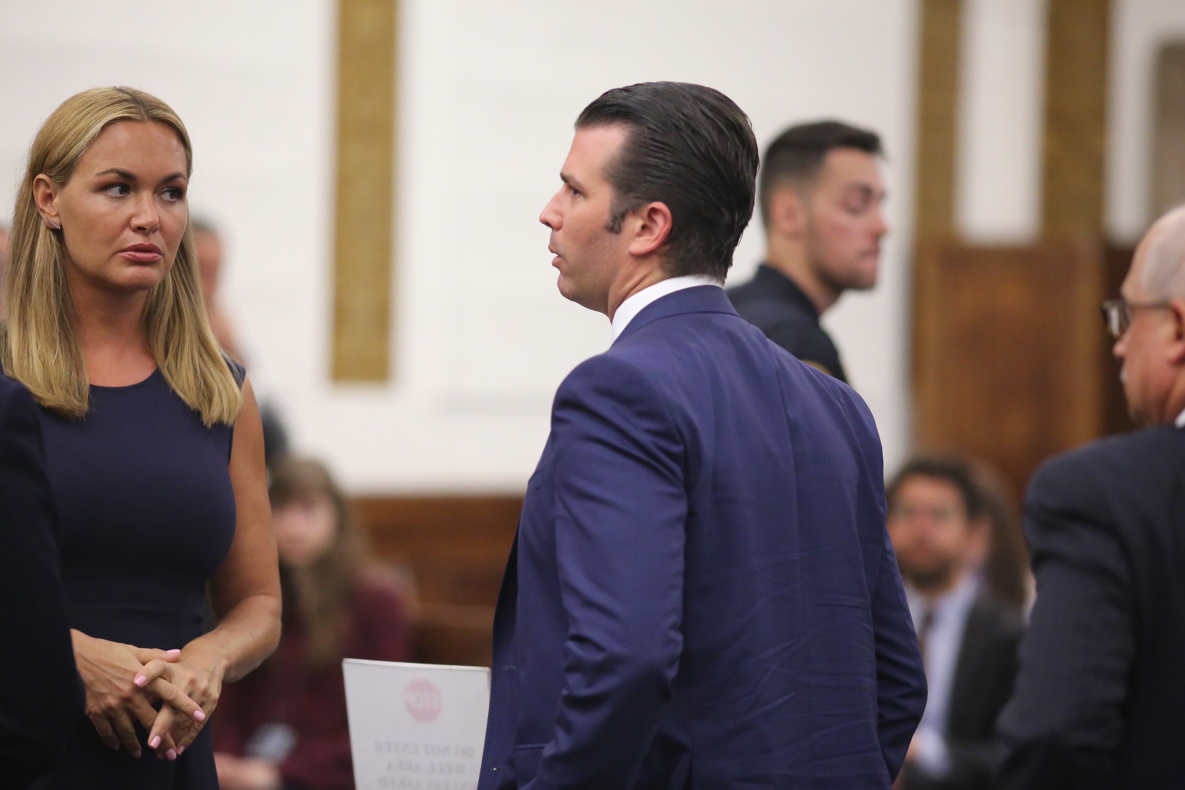Vanessa y Donald Trump Jr. en el Tribunal Supremo Civil para la primera vista de su proceso de divorcio el 26 de julio de 2018, en Nueva York. | Fuente: Getty Images