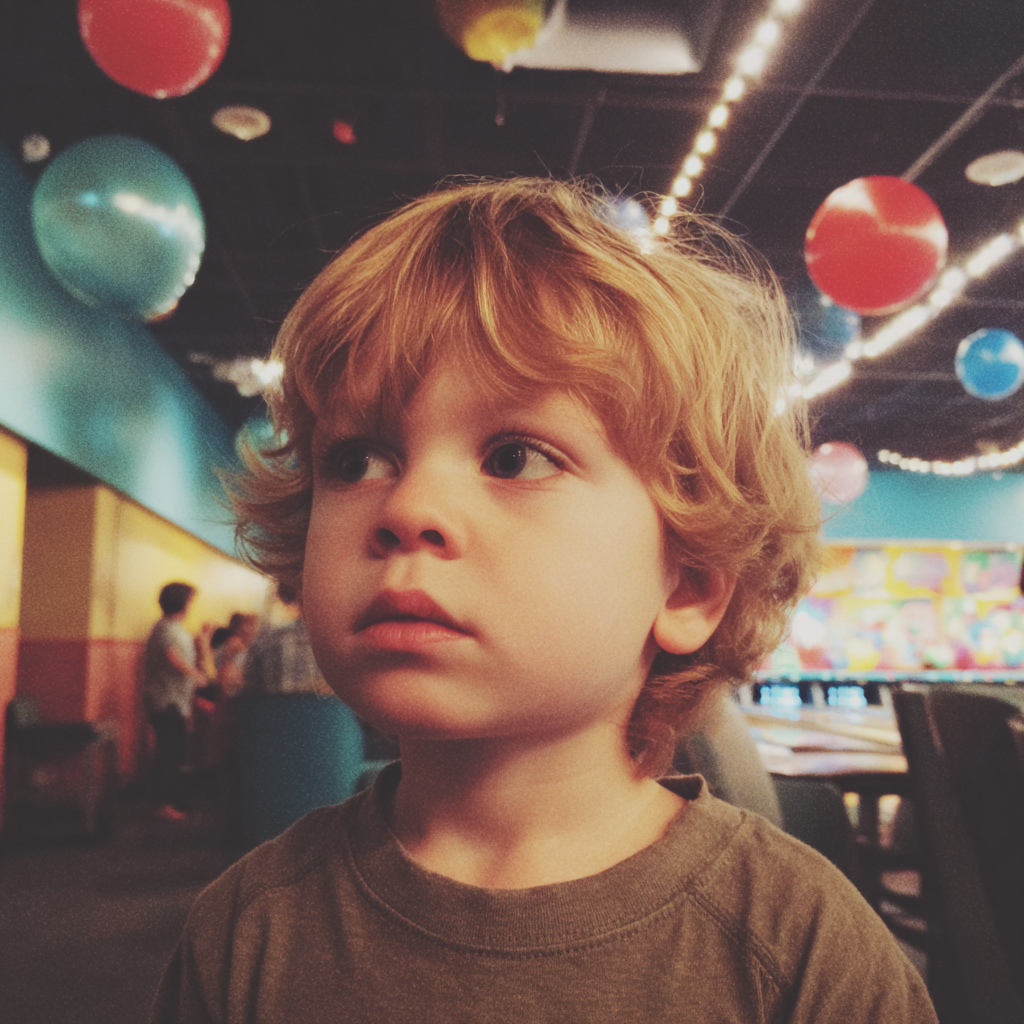 Primer plano de un niño en una bolera | Fuente: Midjourney