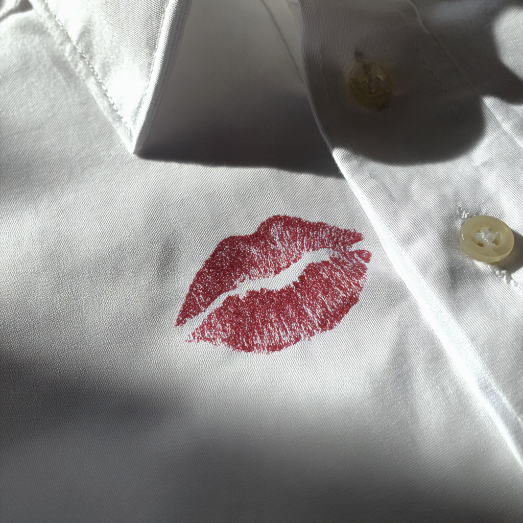 Una mancha de pintalabios en una camisa blanca | Fuente: Midjourney