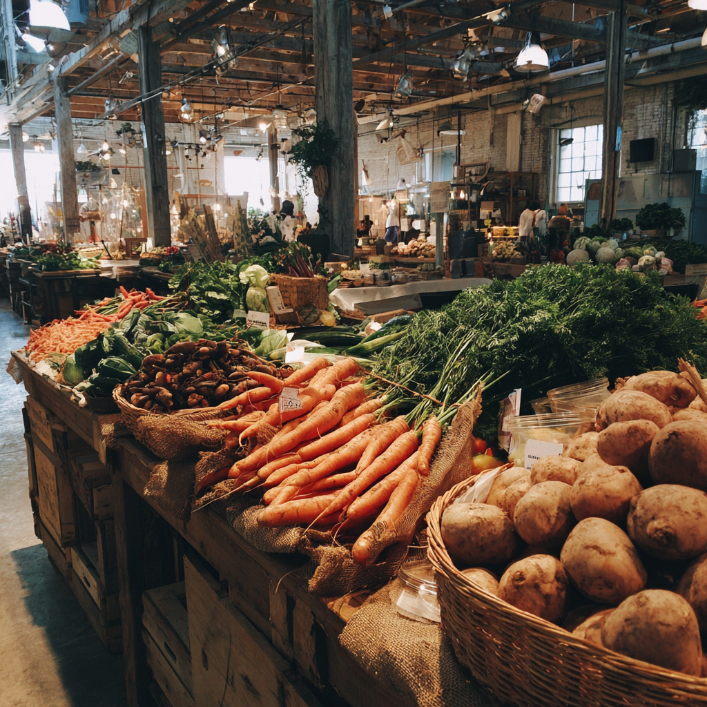 Verduras en un mercado agrícola | Fuente: Midjourney