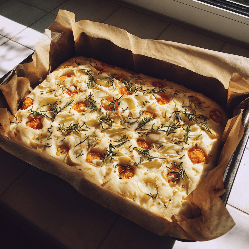 Focaccia en bandeja de horno | Fuente: Midjourney