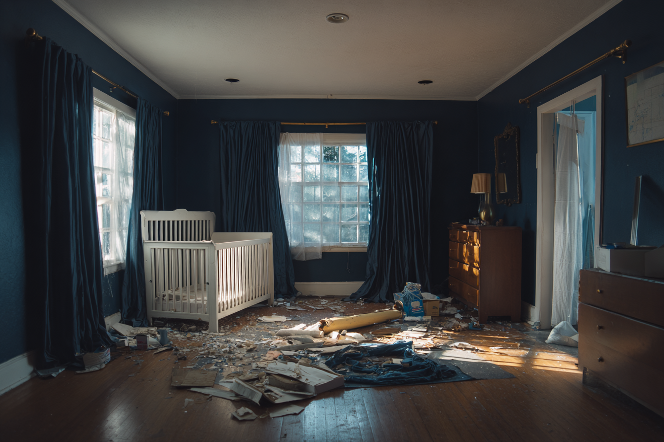 Una habitación infantil con paredes azules | Fuente: Midjourney