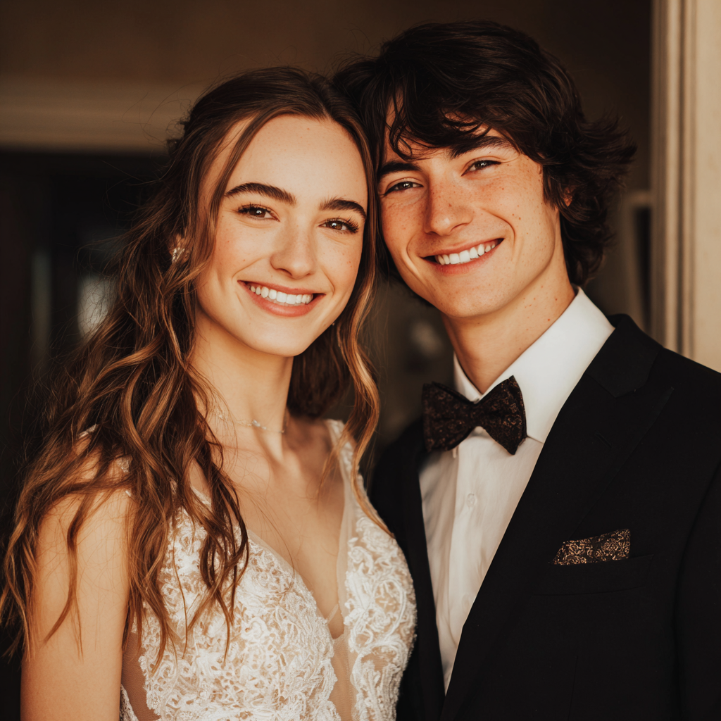 Una pareja de novios sonriente | Fuente: Midjourney