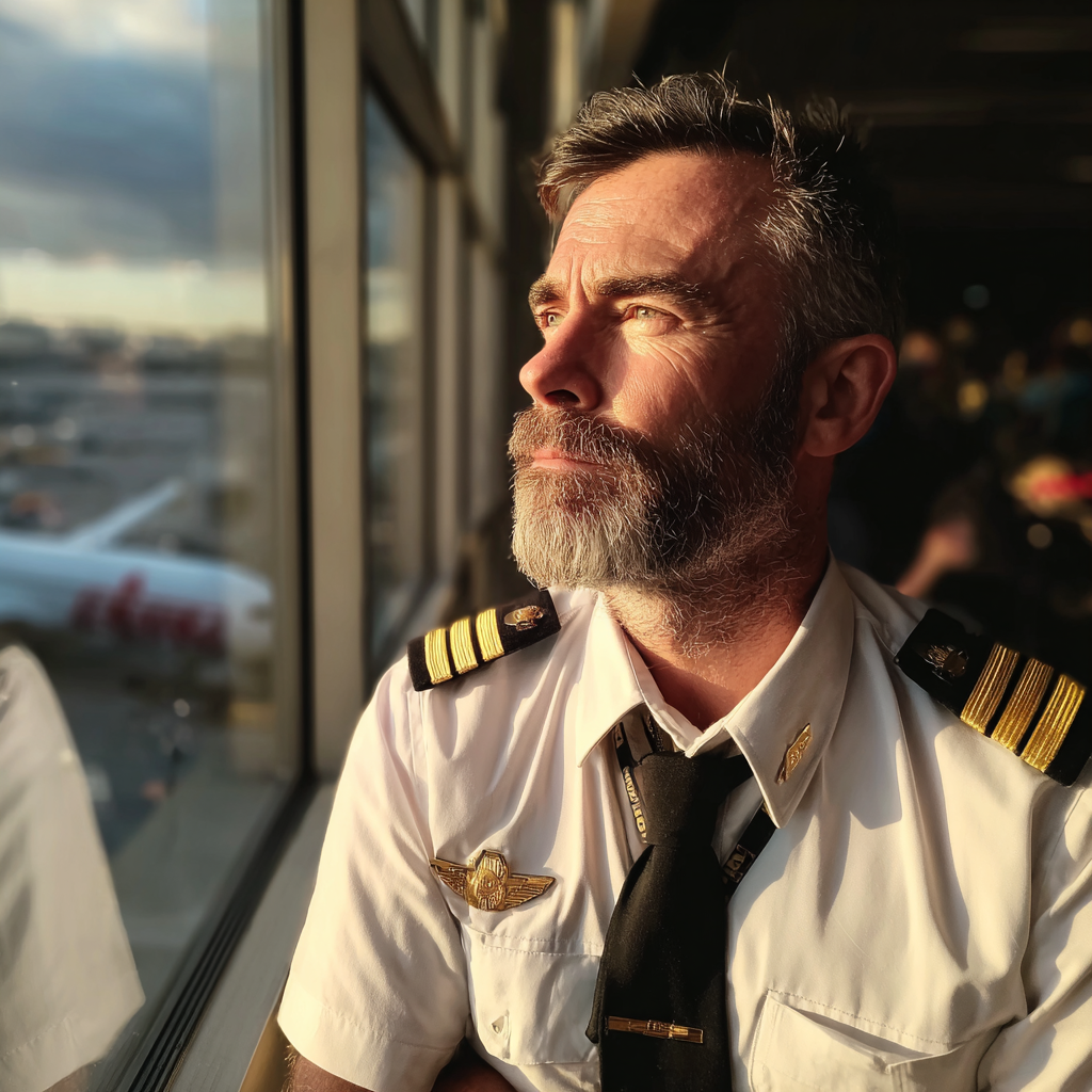 Un piloto mirando por la ventana | Fuente: Midjourney