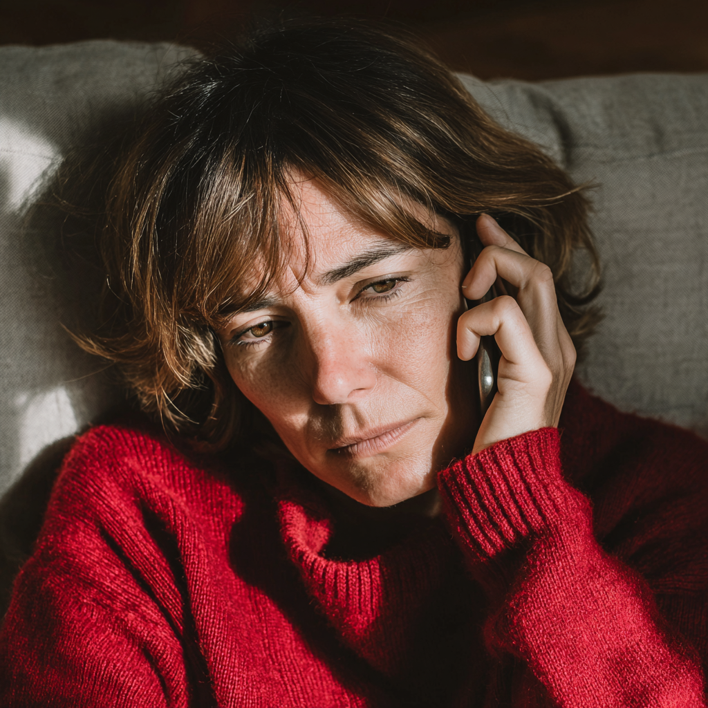 Una mujer exhausta hablando por teléfono | Fuente: Midjourney