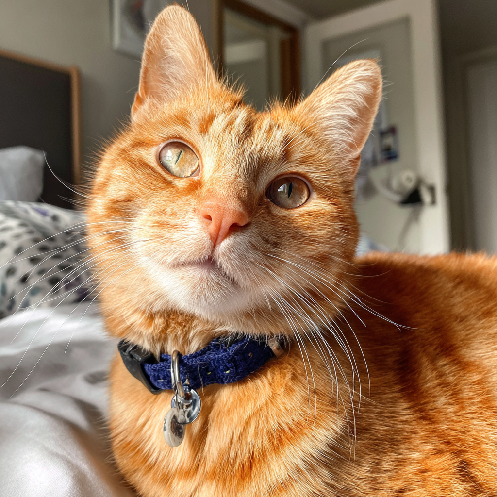 Un gato pelirrojo sentado en una cama | Fuente: Midjourney
