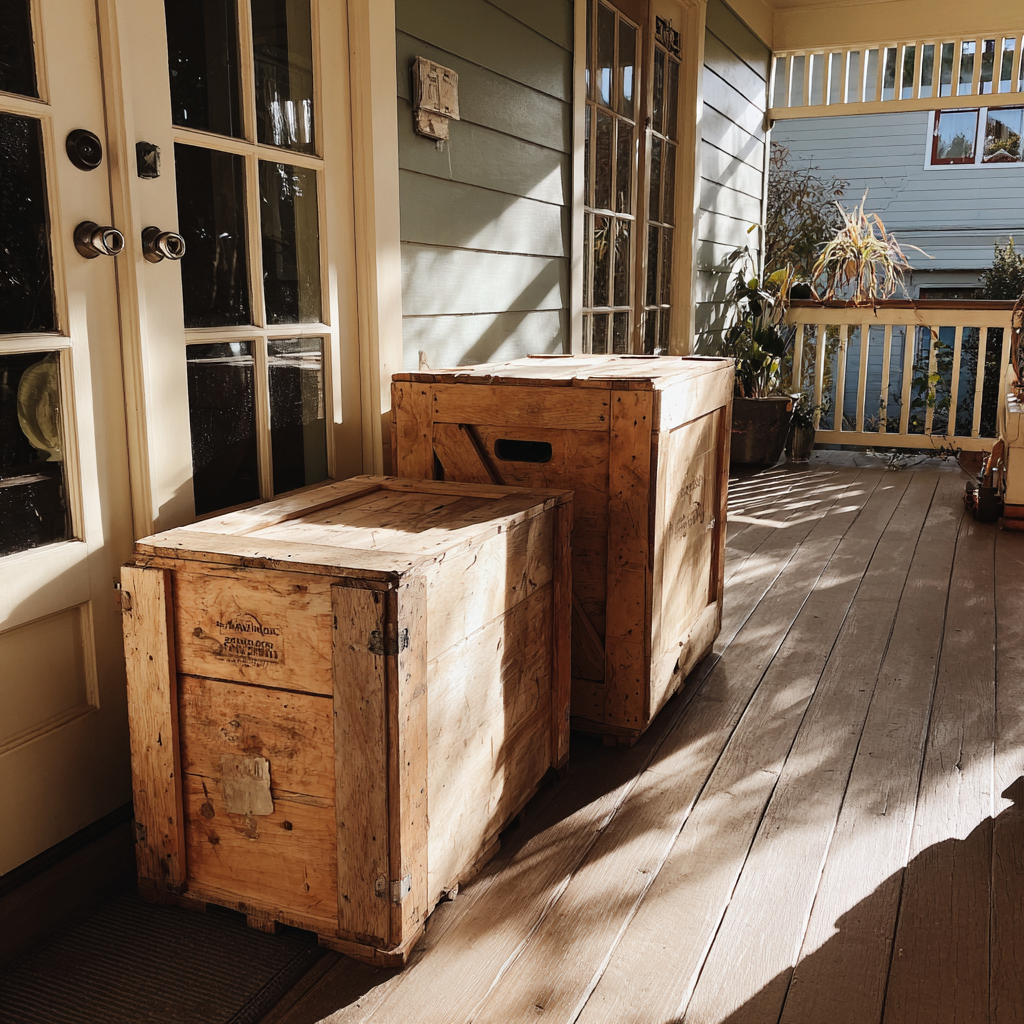 Cajas de madera en un porche | Fuente: Midjourney