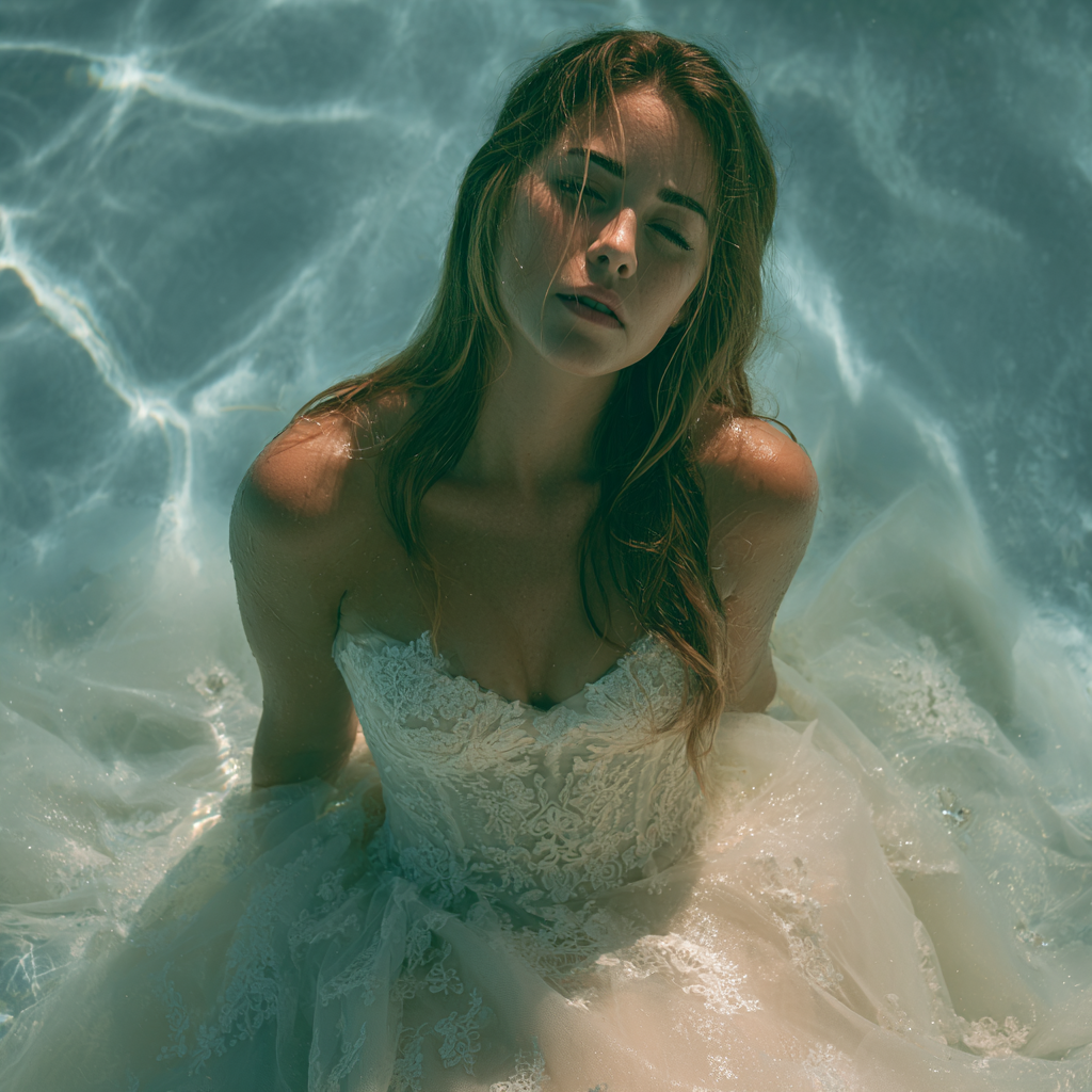 Una novia disgustada en una piscina | Fuente: Midjourney