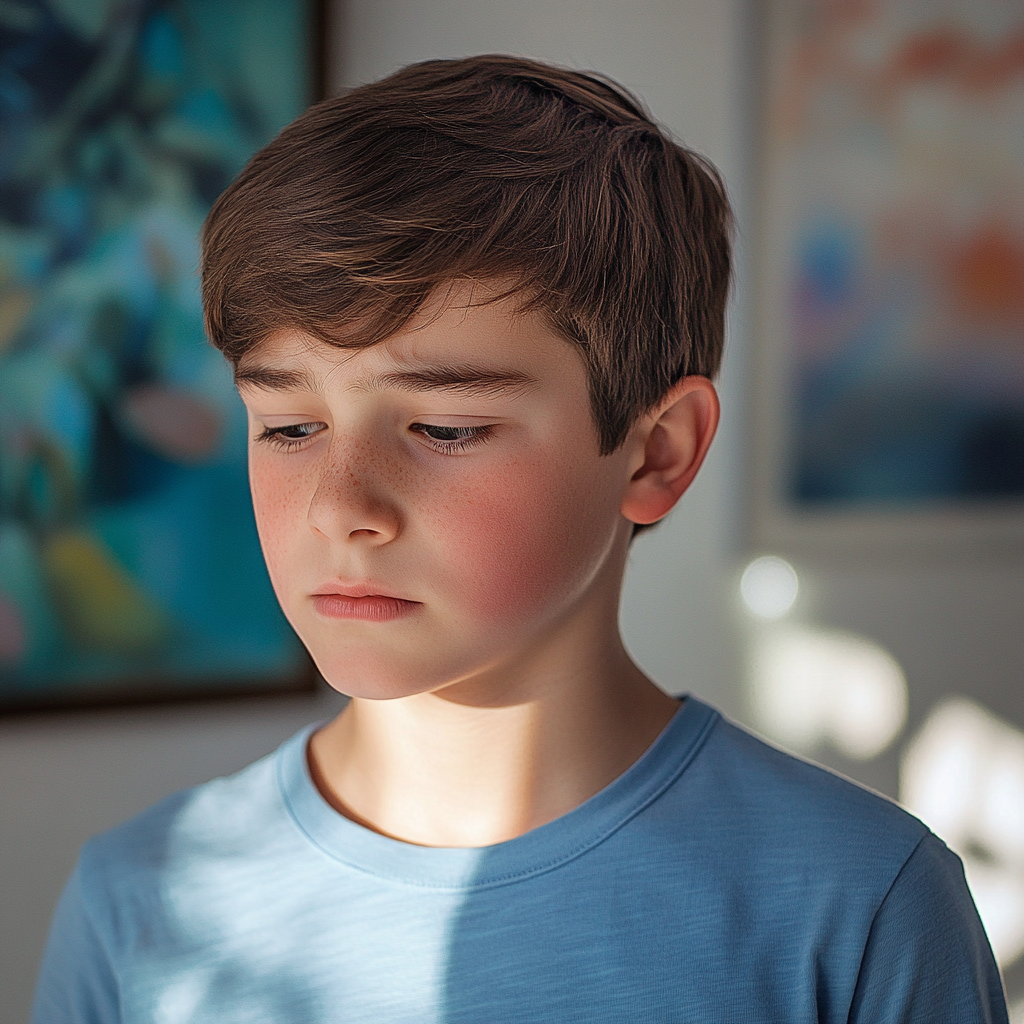 Un niño de pie en su casa | Fuente: Midjourney