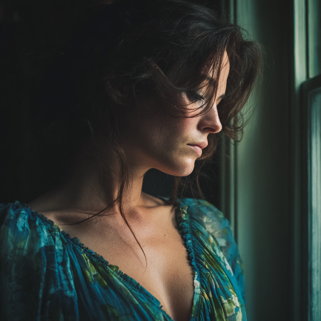 Una mujer emocionada junto a una ventana | Fuente: Midjourney