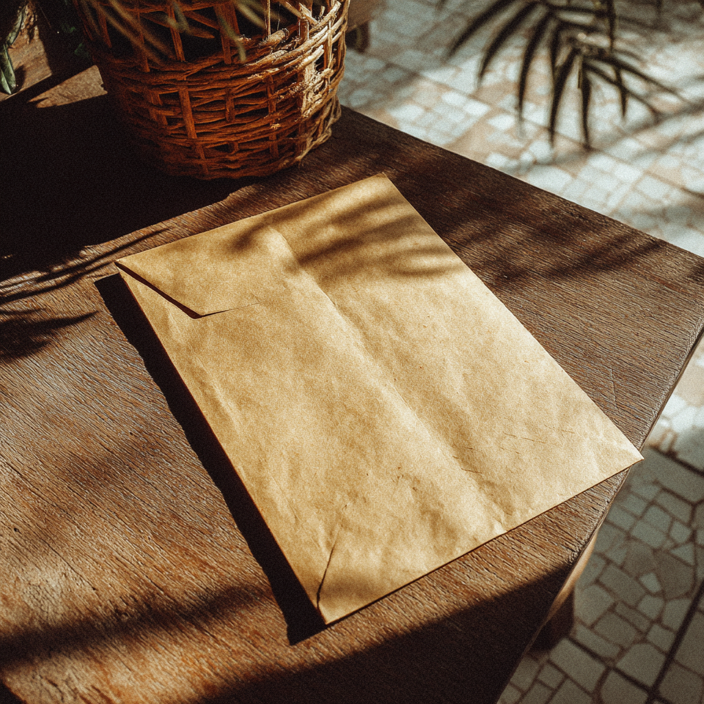 Un sobre sobre una mesa | Fuente: Midjourney