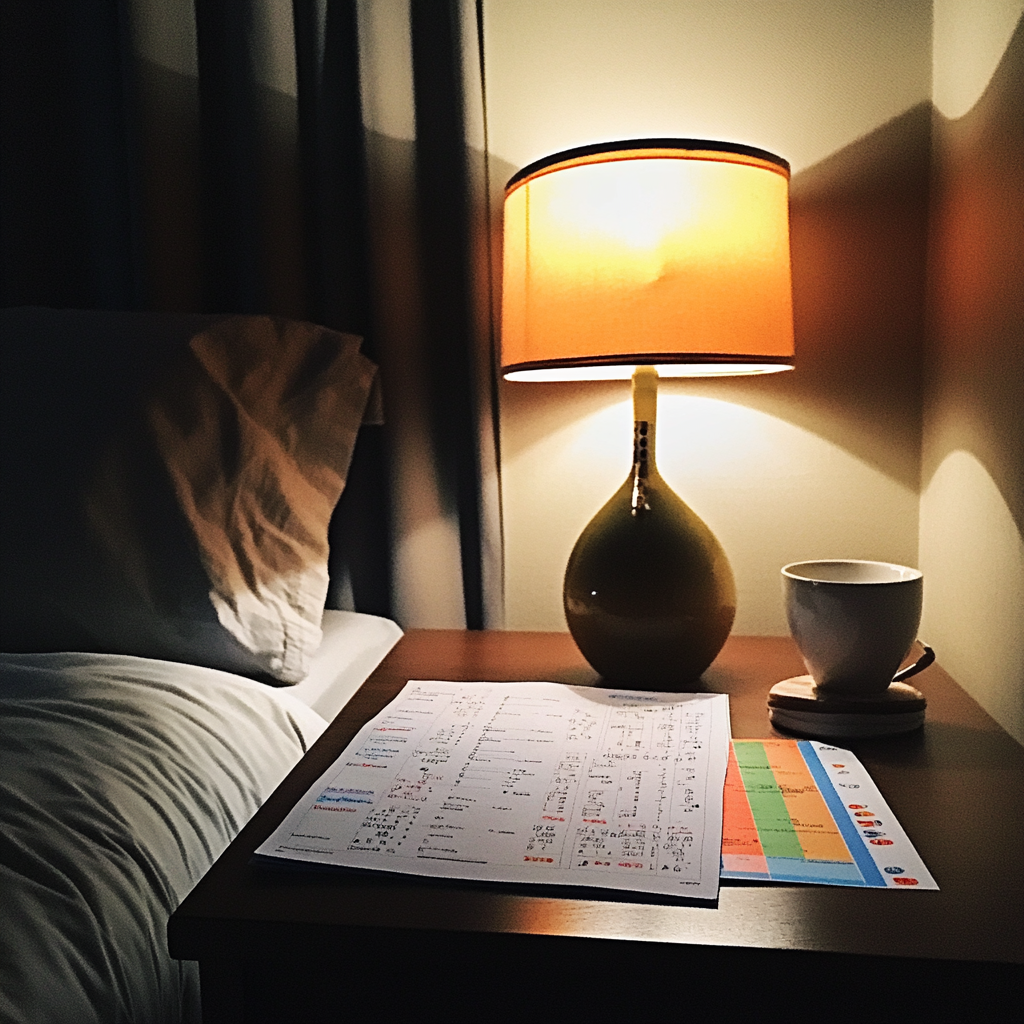 Un papel con código de colores en una mesilla de noche | Fuente: Midjourney