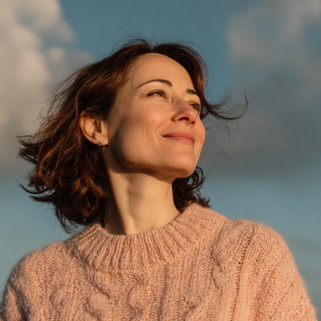 Una mujer de pie y sonriendo | Fuente: Midjourney