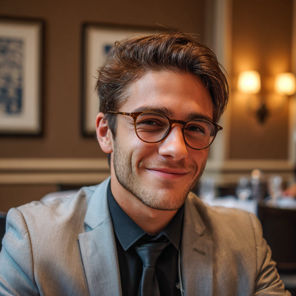 Un joven con traje gris y corbata | Fuente: Midjourney