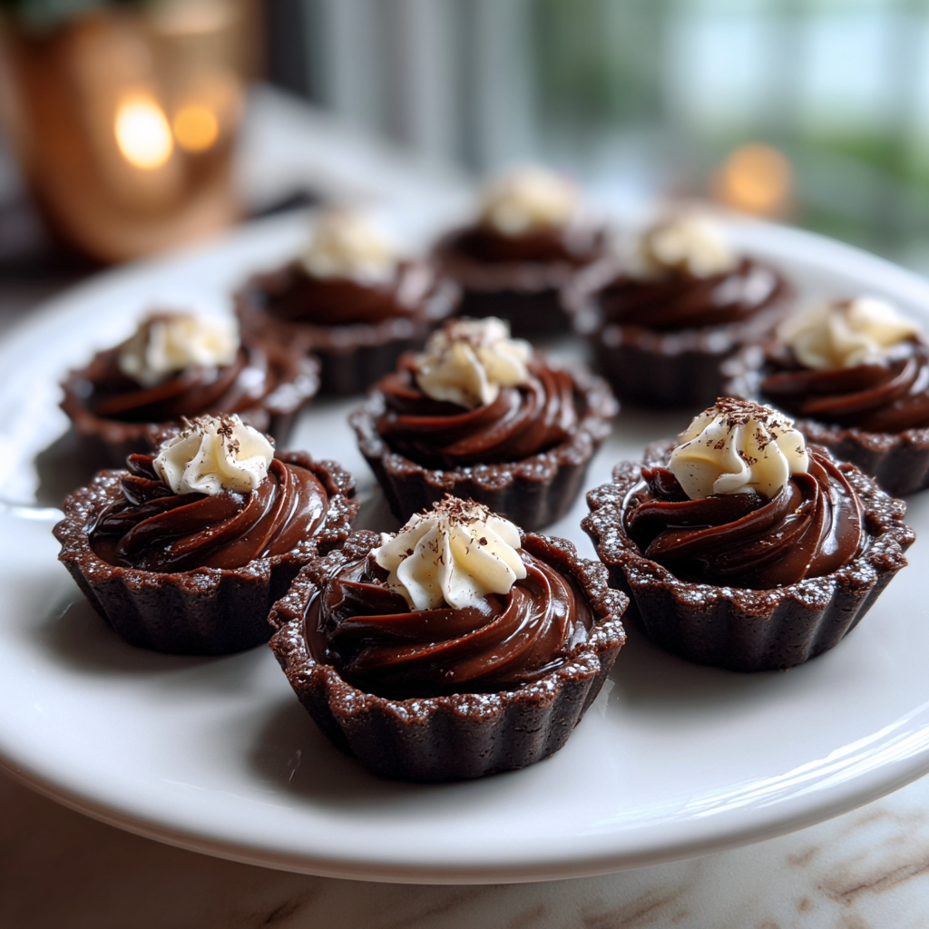 Una bandeja con tartaletas de chocolate sobre una mesa | Fuente: Midjourney