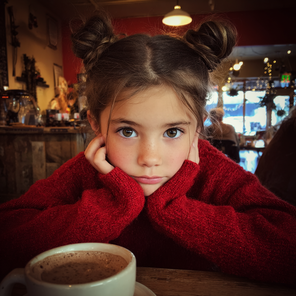 Una niña sentada en una cafetería | Fuente: Midjourney