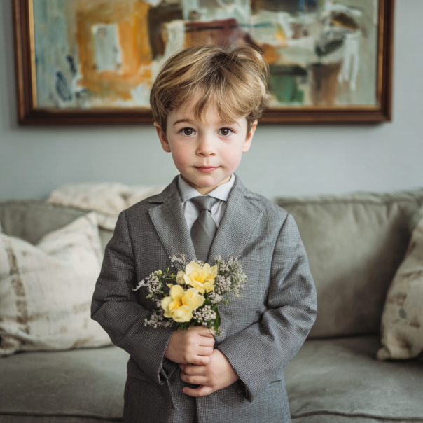 Un niño con flores | Fuente: Midjourney