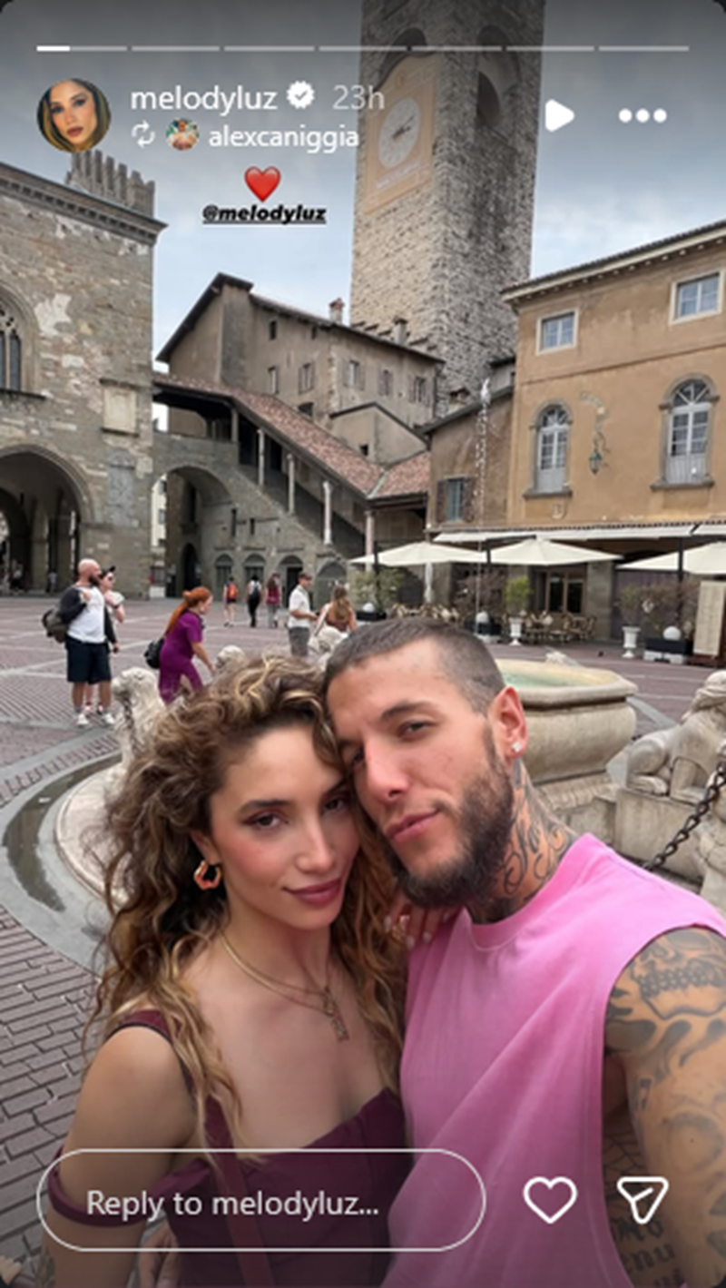 Alex Caniggia y Melody Luz durante su viaje familiar por Italia | Fuente: Instagram Stories/melodyluz