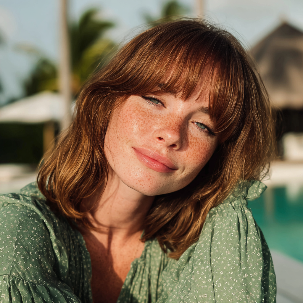Una mujer sonriente con pecas | Fuente: Midjourney