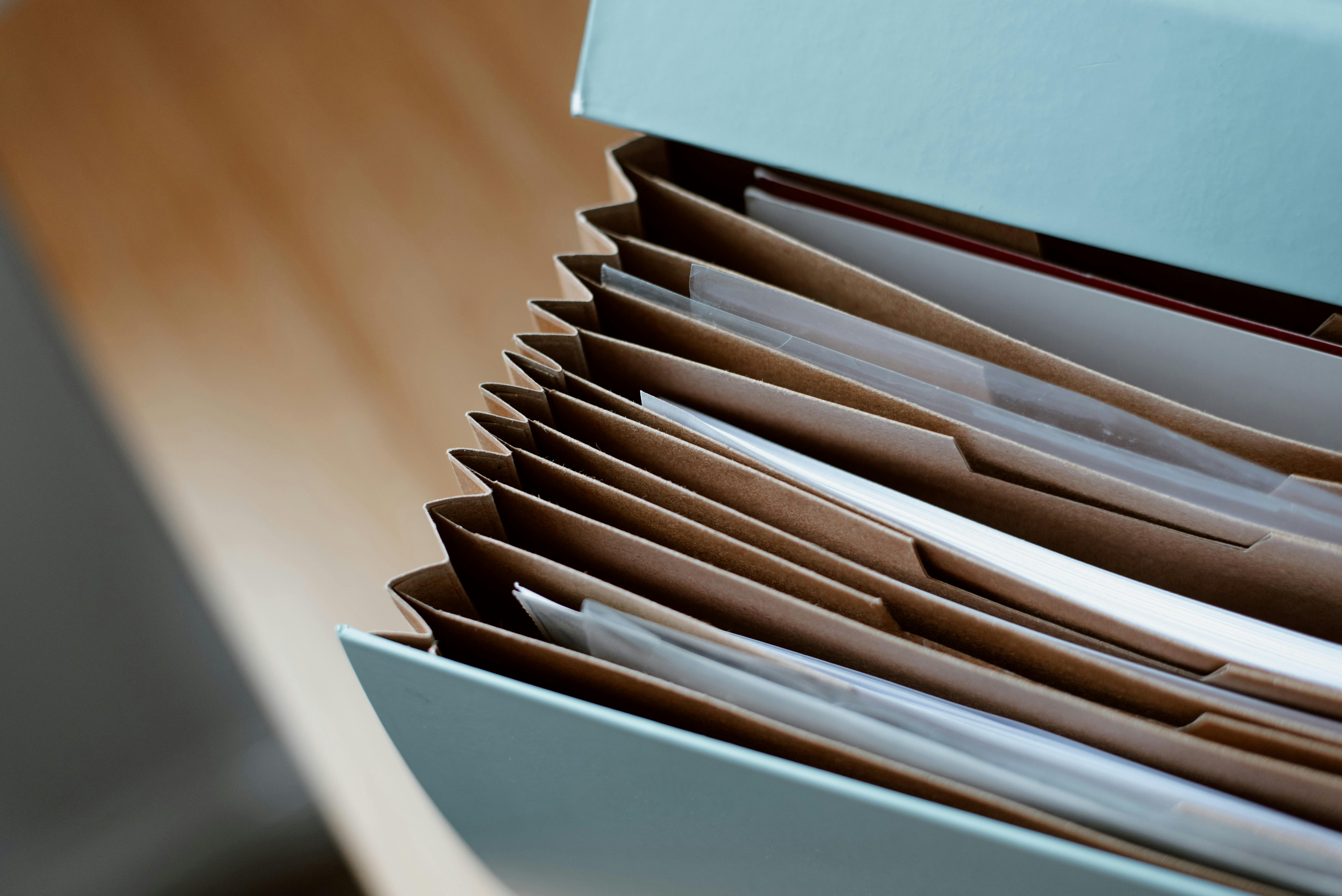 Una carpeta con documentos | Fuente: Pexels