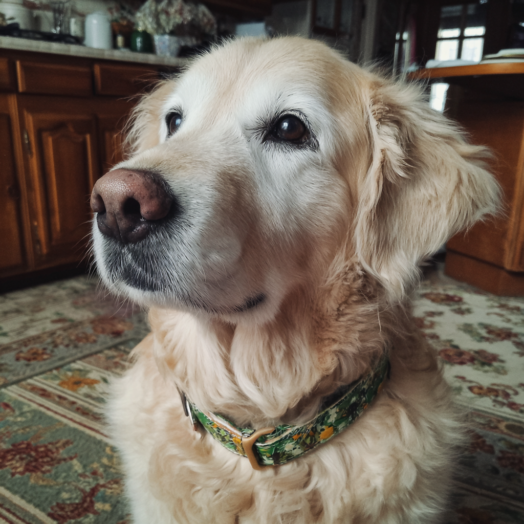 Primer plano de un perro en una cocina | Fuente: Midjourney