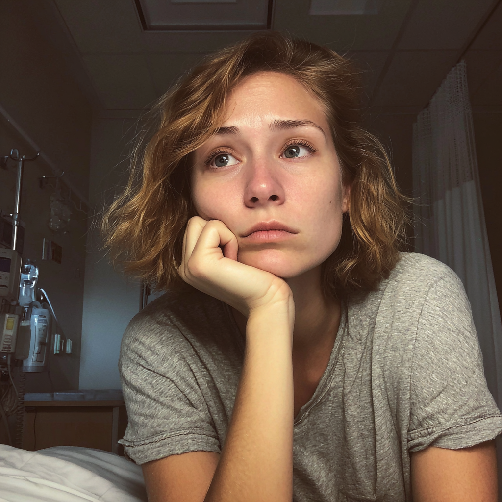 Una mujer emocionada sentada en la consulta de un médico | Fuente: Midjourney