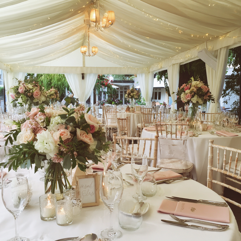 Un banquete de boda al aire libre | Fuente: Midjourney