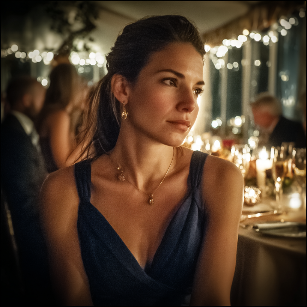 Una mujer sentada en un banquete de boda | Fuente: Midjourney