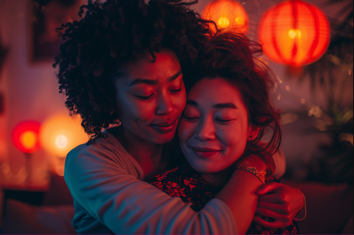 Una joven abrazando a su madre | Fuente: Midjourney