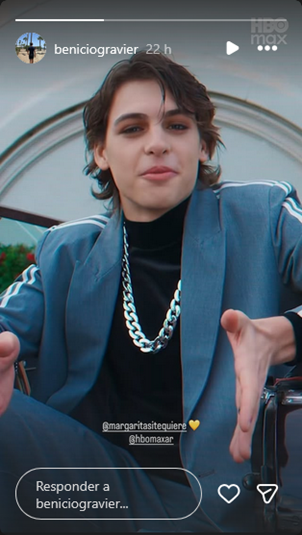 Benicio Gravier compartió un adelanto en sus historias de Instagram sobre su debut en la serie "Margarita" | Fuente: Instagram Stories/beniciogravier
