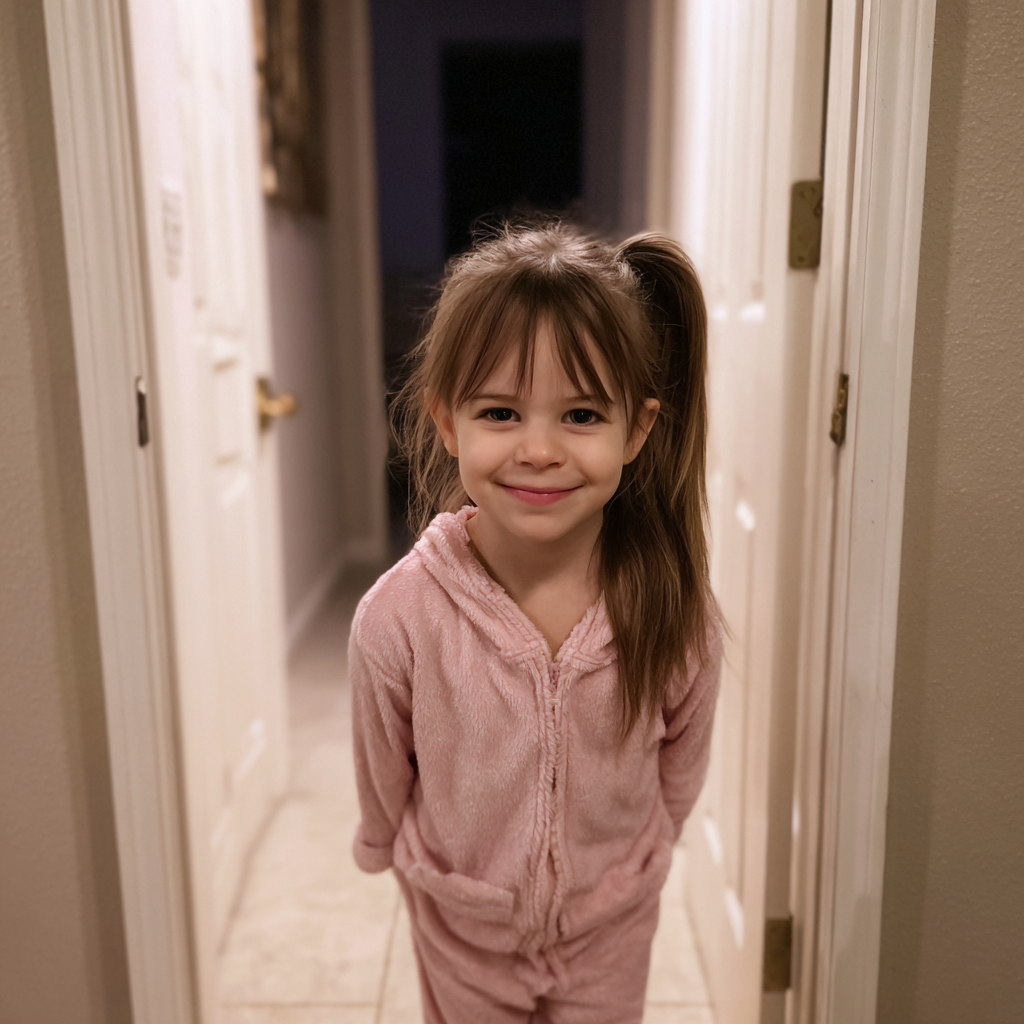 Una niña con un pijama rosa | Fuente: Midjourney