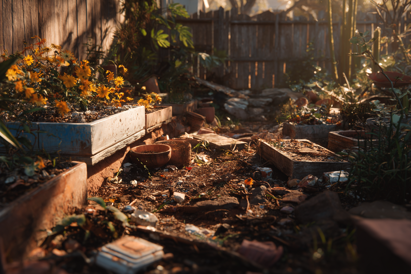 Un patio trasero destruido | Fuente: Midjourney