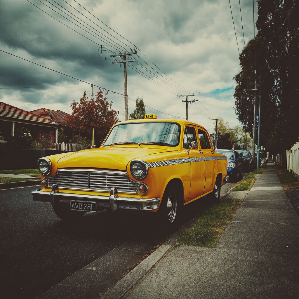 Un taxi amarillo aparcado en una calle | Fuente: Midjourney
