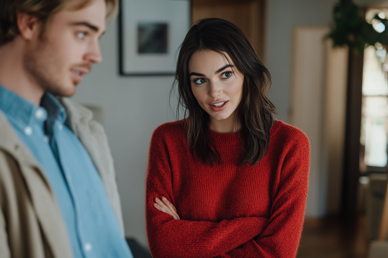 Una mujer hablando con un hombre | Fuente: Midjourney