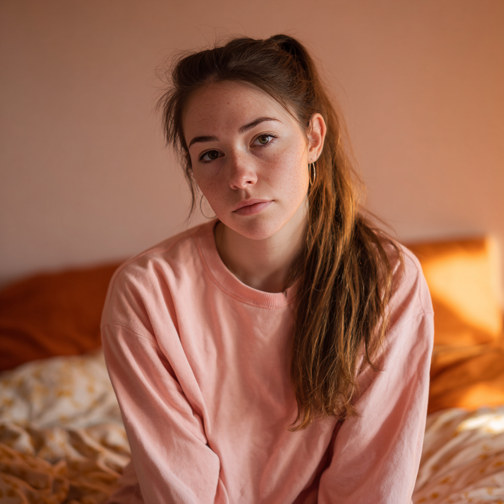 Una mujer sentada en una cama | Fuente: Midjourney