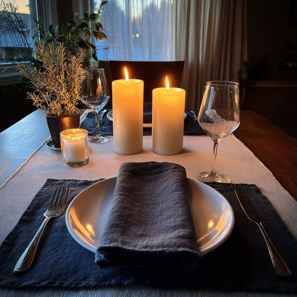 Una mesa puesta para dos | Fuente: Midjourney