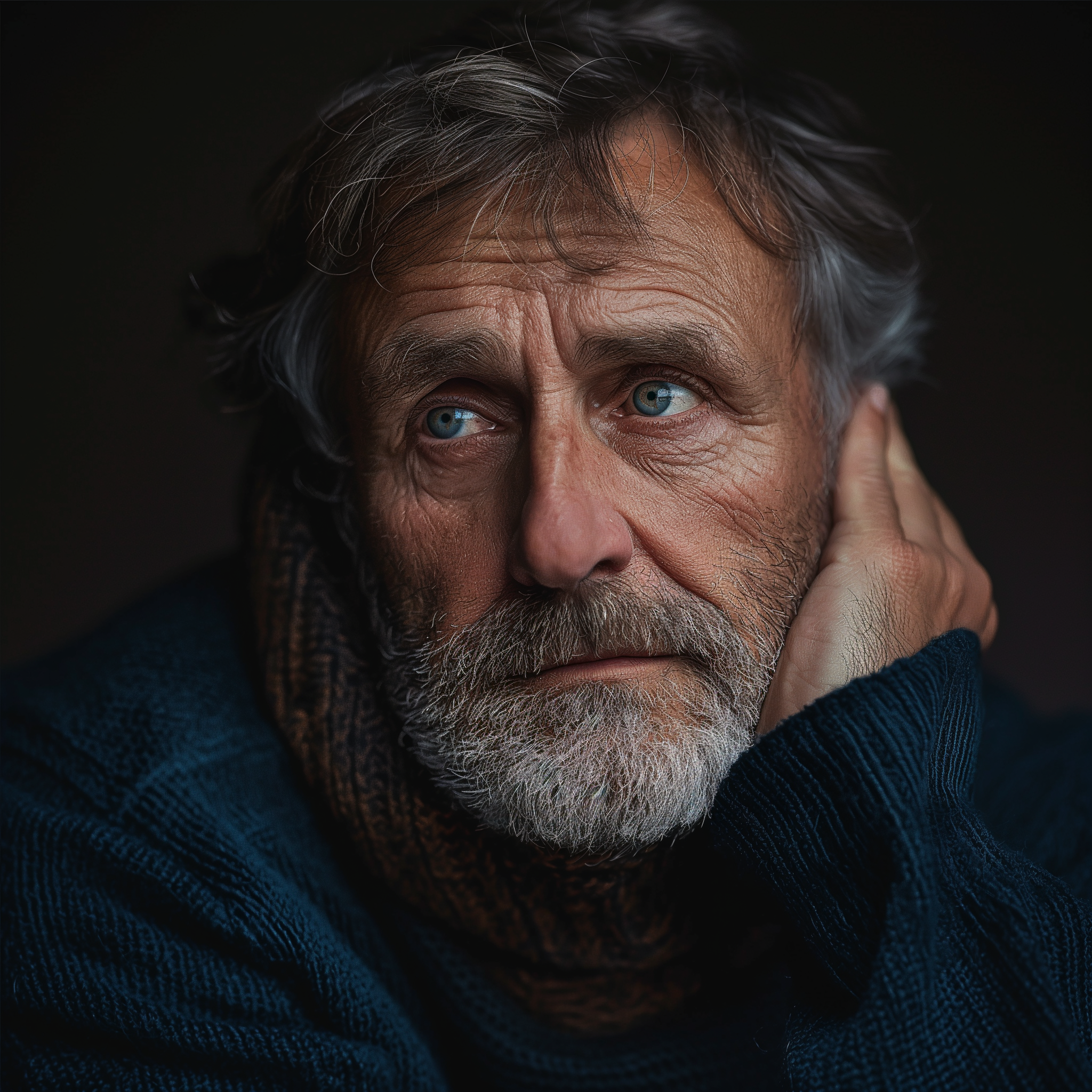Un hombre triste tocándose la mejilla | Fuente: Midjourney