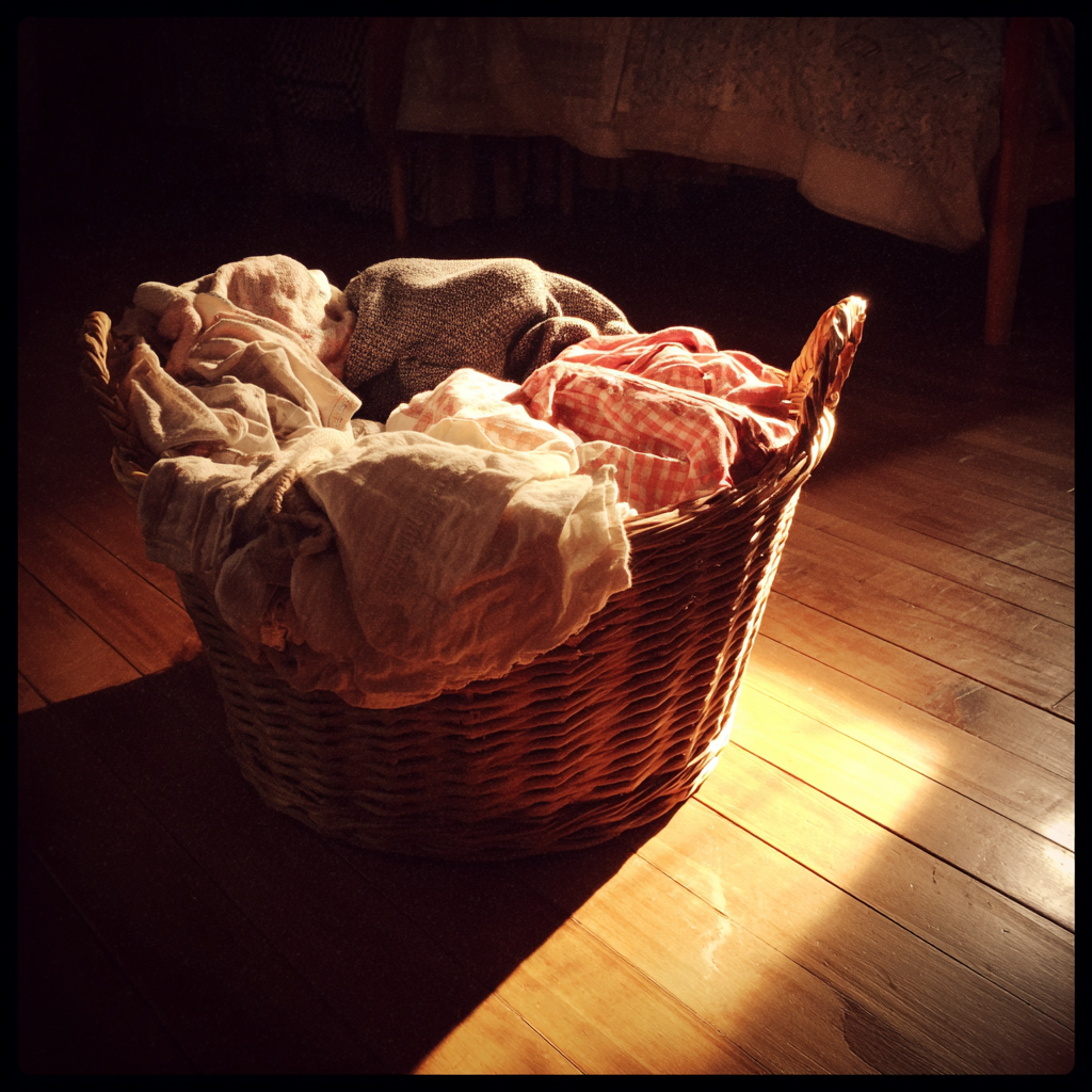 Un cesto de la ropa sucia en un dormitorio | Fuente: Midjourney