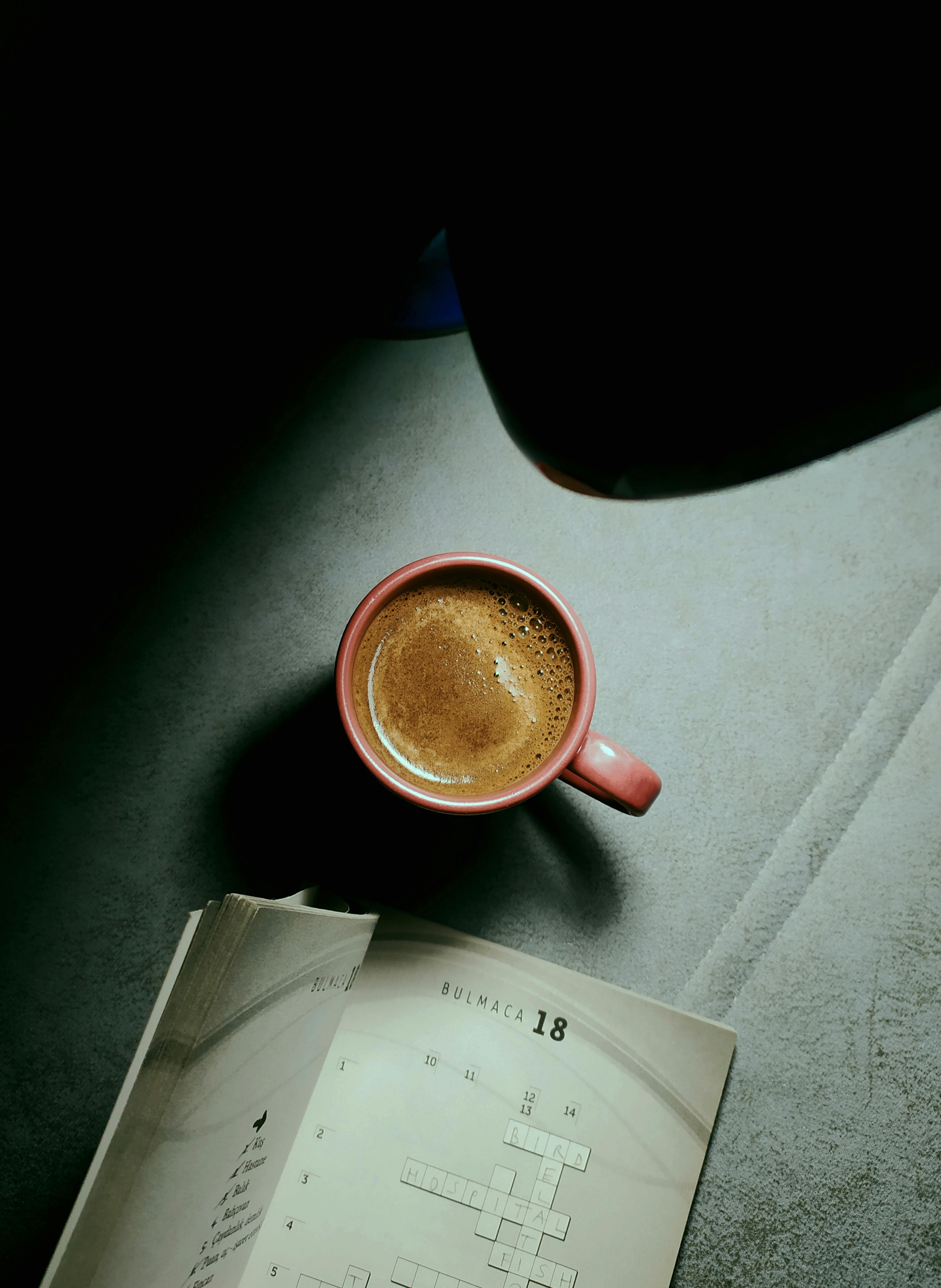 Un libro de crucigramas y una taza de café | Fuente: Pexels