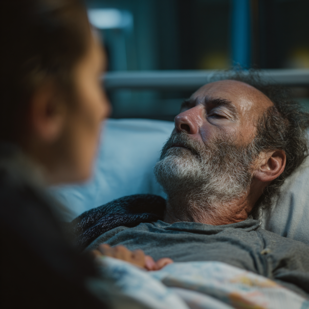 Una hija en el hospital con su padre enfermo | Fuente: Midjourney