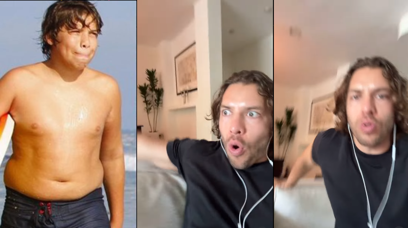 I: El joven Joseph Baena en una fotografía sin fecha; D: Joseph Baena reacciona ante una foto suya de joven con sobrepeso, de una publicación de Instagram fechada el 15 de julio de 2025. | Fuente: Instagram/joebaena